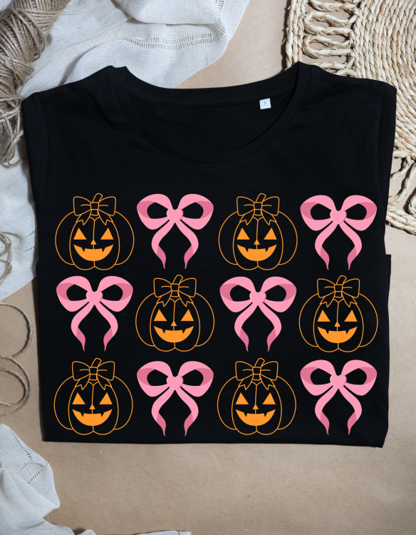 *MW162 Koszulka damska Halloween - dynie&amp;kokardki.png