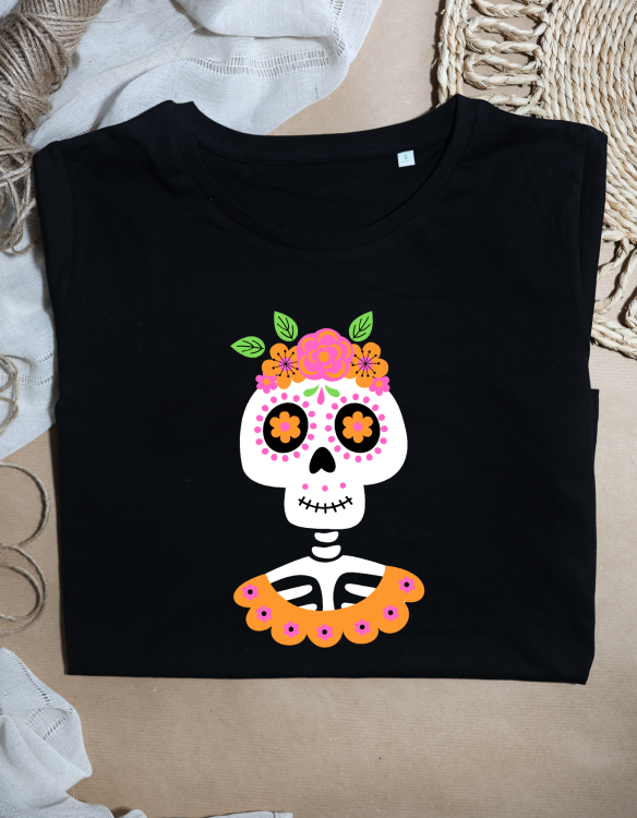 *MW168 Koszulka damska Halloween - kolorowy kościotrup.png